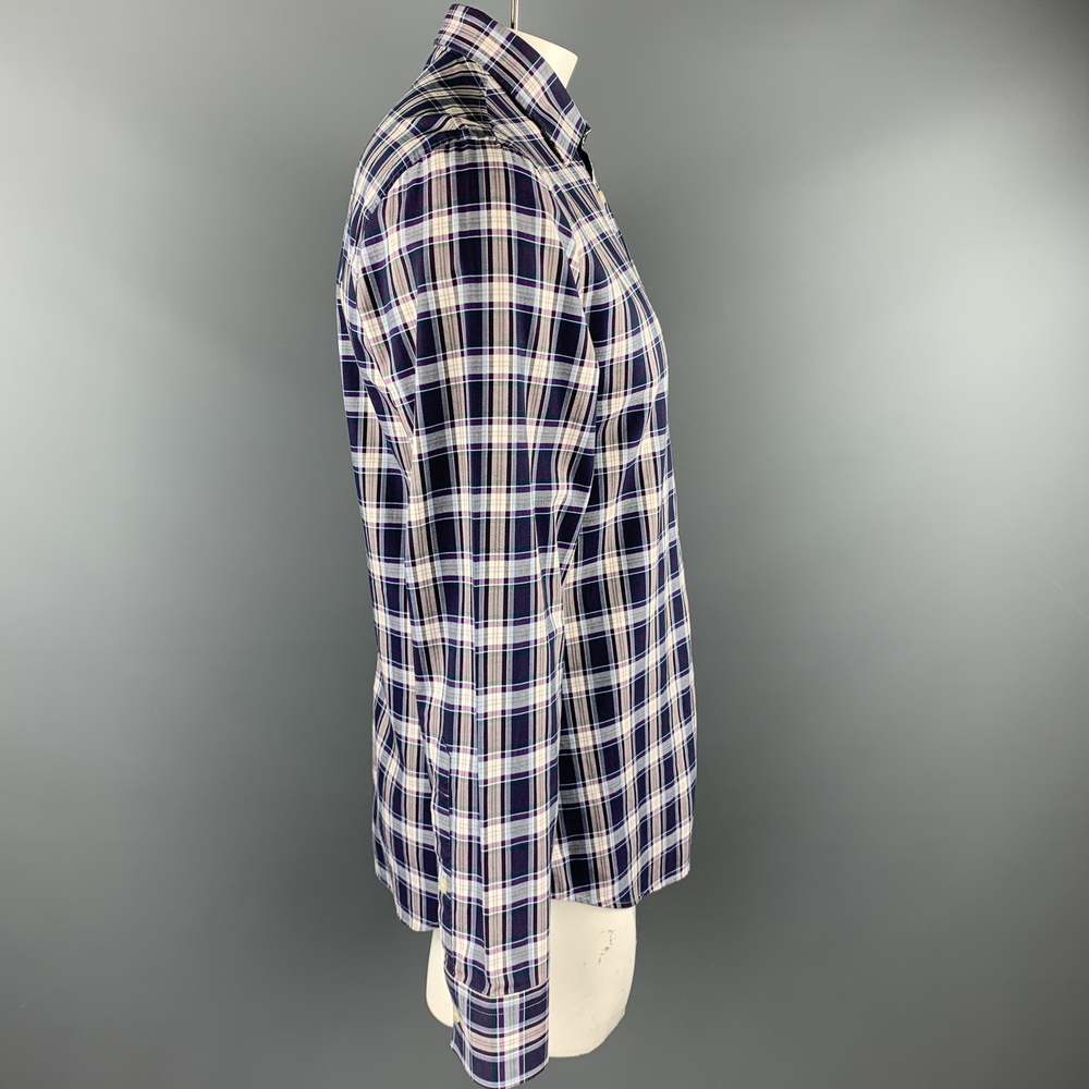 J. LINDEBERG Size L Purple Plaid Cotton Button Up Long Sleeve Shirt - Picture 3 of 5